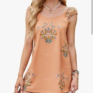 Floral Embroidered Peach Dress